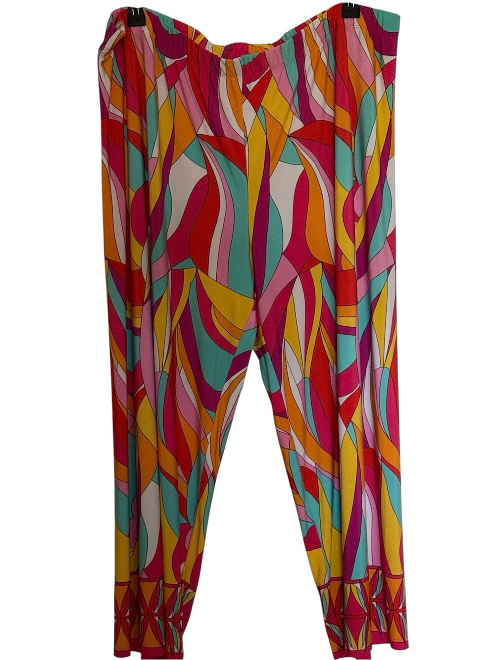 Susan Graver Liquid Multicolor Abstract Swirl Pink, Yellow, Orange,Aqua, size 2X